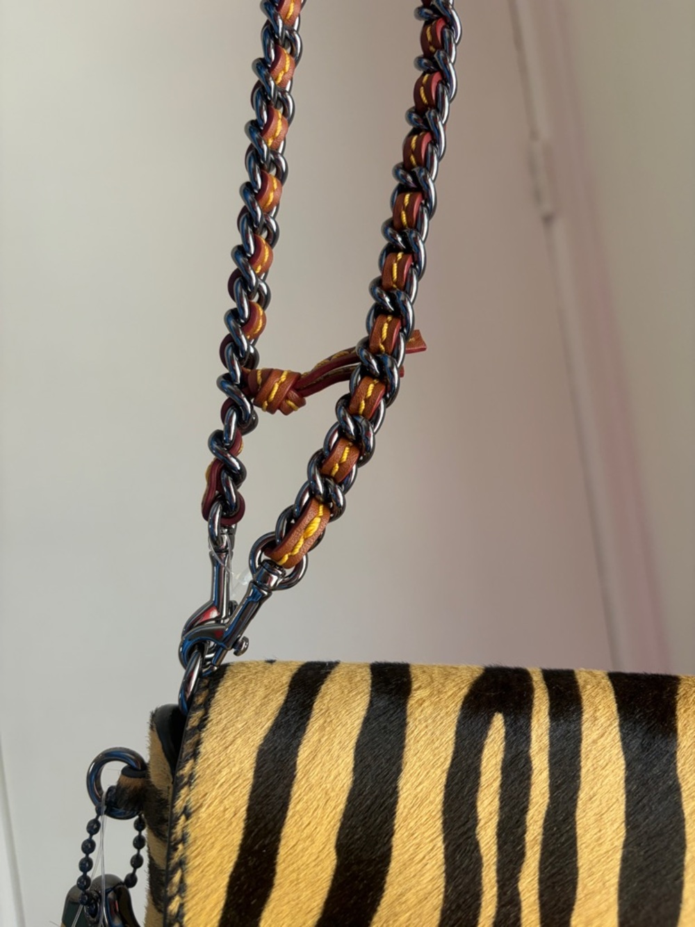 Coach Haircalf Dinky Animal-Print Shoulder Bag in Black and Tan - Picture 13 of 14